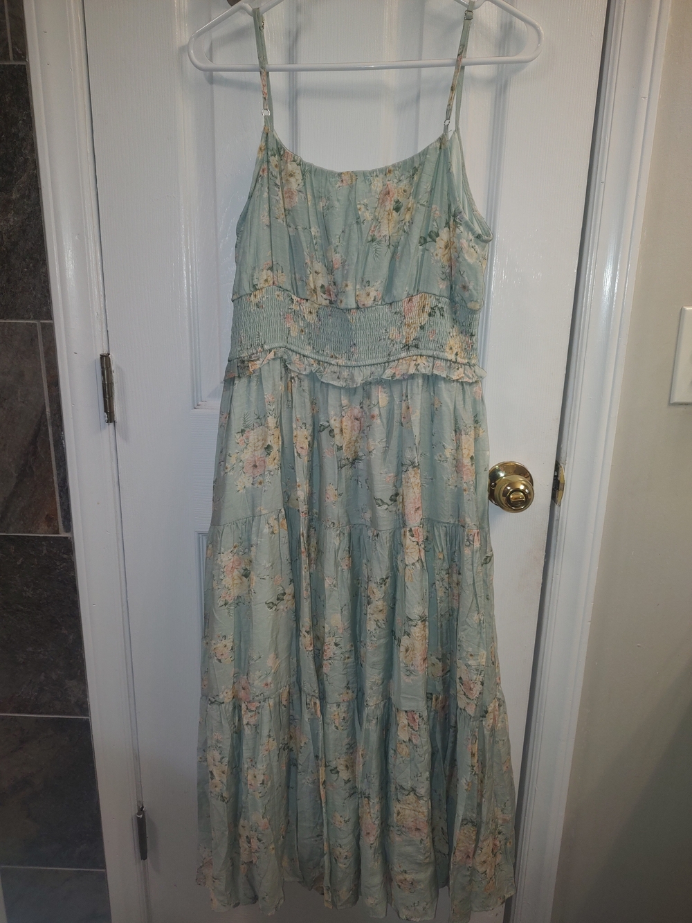 Blu Pepper Mint Floral Maxi Dress with Pink and Cream Blossoms